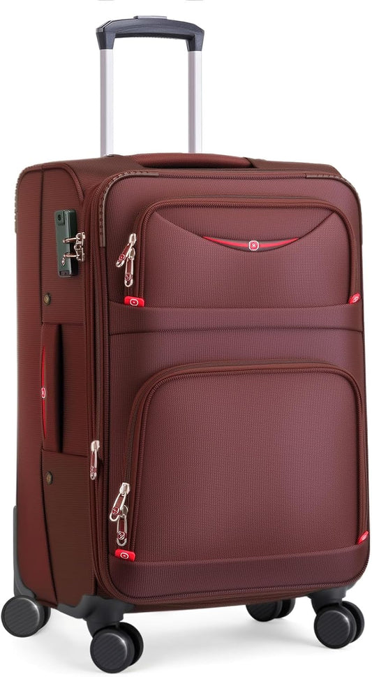 Softside Expandable Luggage with 4 Spinner Wheels, Durable Checked-Luggage Suicase (Coffee, 25-Inch)