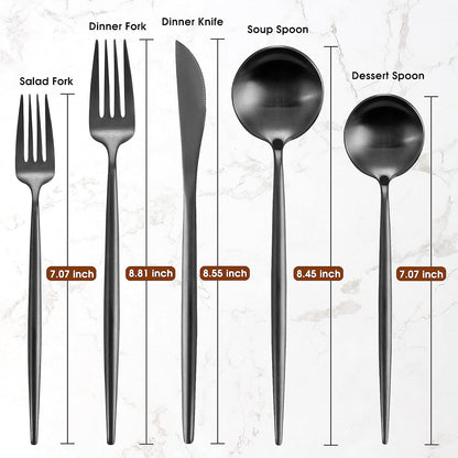 Matte Black Silverware Set for 12, IBIILII JEFF 60 Pieces Stainless Steel Flatware Set，Kitchen Utensil Set, Tableware Cutlery Set, Knife Spoons And Forks Set, Satin Finished Polished & Dishwasher Safe