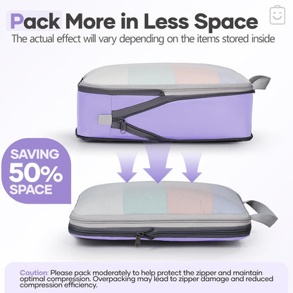 Veken 11 Set Compression Packing Cubes for Travel Essentials,Compressible Expandable Large Luggage Suitcase Organizer Bags for Clothing,Durable Space Saver Storage Bags(Light Purple)
