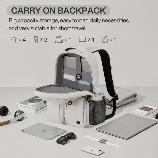 mixi Travel Laptop Backpack, Lightweight Durable School Bookbag Men Woman 15.6" Computer Bag, Water Resistant Outdoor Hiking Backpacks With Multifunction Pockets, 17 Inch, Beige