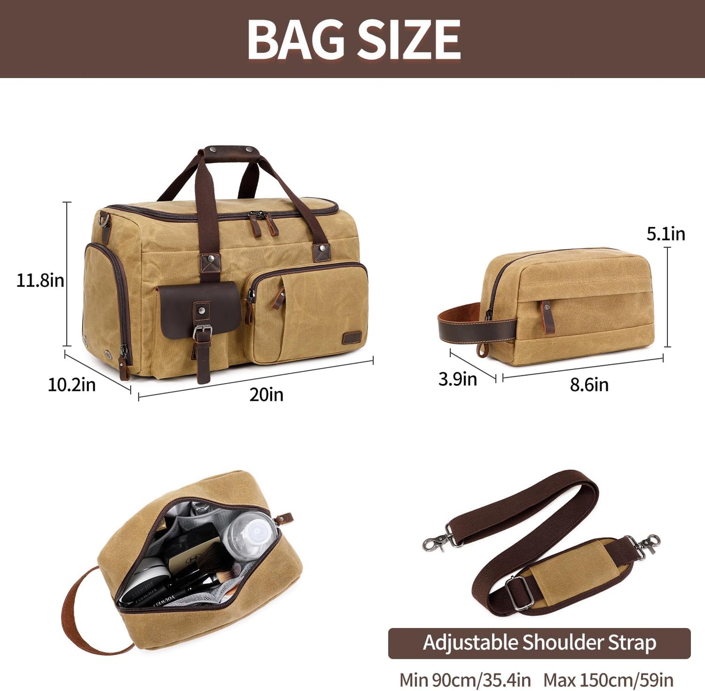 Travel Duffle Bag Weekender Bag with Shoe Compartment Overnight Bag for Men Travel Bag Carry On Lugguage Brown
