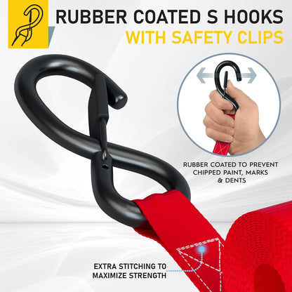 AUGO Ratchet Straps Heavy Duty 4 Pack -15 FT - 2200 LB Break Strength – with Safety Lock S Hooks - Cargo Straps for Moving, Appliances, Motorcycle – Soft Loop Tie Downs