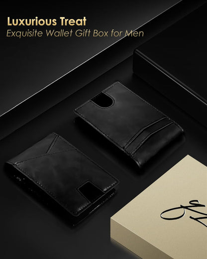 Wallet for Men - RFID Blocking [Functional & Practical] Bifold Slim Minimalist Credit Card Holder Pop Up Metal Case with Cash Slot, Front Pocket with ID Window, Gift Boxed (BLACK)