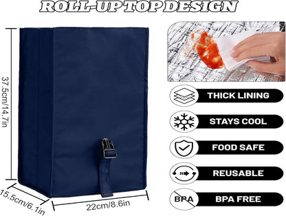 Insulated Foldable Lunch Bag- Lightweight Portable with Adjustable Shoulder Strap Lunch Box for Men, Women, Office, Work, Picnic, Hiking and Beach (Navy Blue(Soft Fabric))