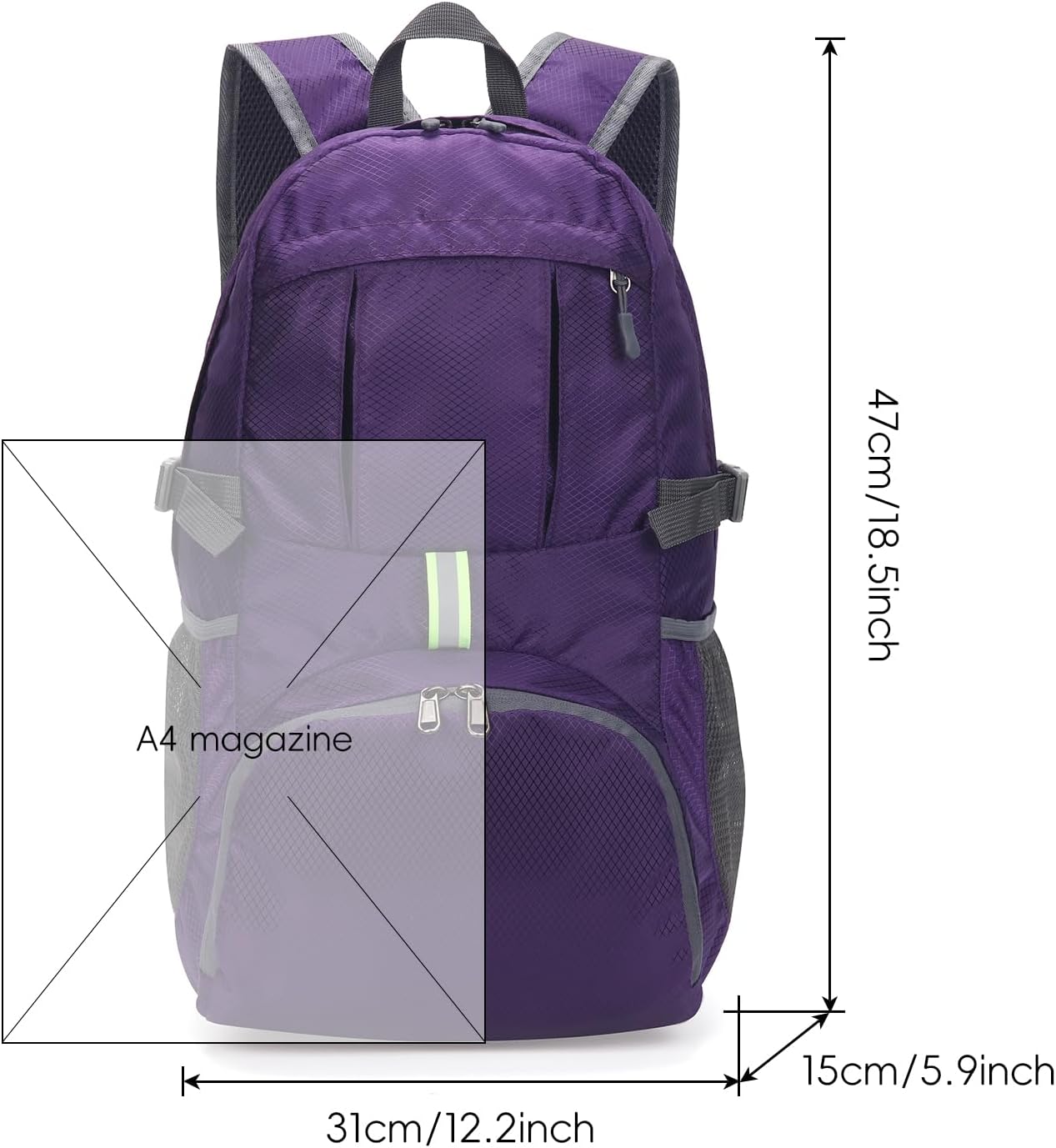 Yaopeing Lightweight Backpack,25L Foldable Hiking Packable,Water Resistant Travel Outdoor Shoulder Bag for Woman Men,Purple