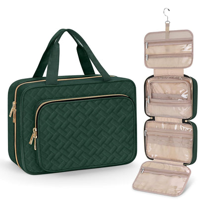 Wedama Toiletry Bag for Women, Medium Cosmetic Travel Bag, Hanging Toiletry Bag for Bathroom, Thickened PVC Waterproof Makeup Bag, Toiletries Bag for Travel Business Trips and Camping, Dark Green