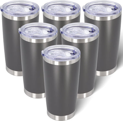 20oz Tumbler Bulk Stainless Steel Tumblers with Lid Vacuum Insulated Double Wall Travel Coffee Mug Powder Coated Tumbler Cup for Hot and Cold Drinks(Grey, 6 pack)