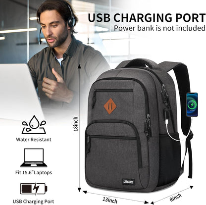 Black Backpacks for Men, Backpack for School, School Backpack for Boys Teens, 15.6 inch Laptop Back Pack with USB Charging Port, College Book Bag, Business Work Travel Bookbag, mochilas para hombres