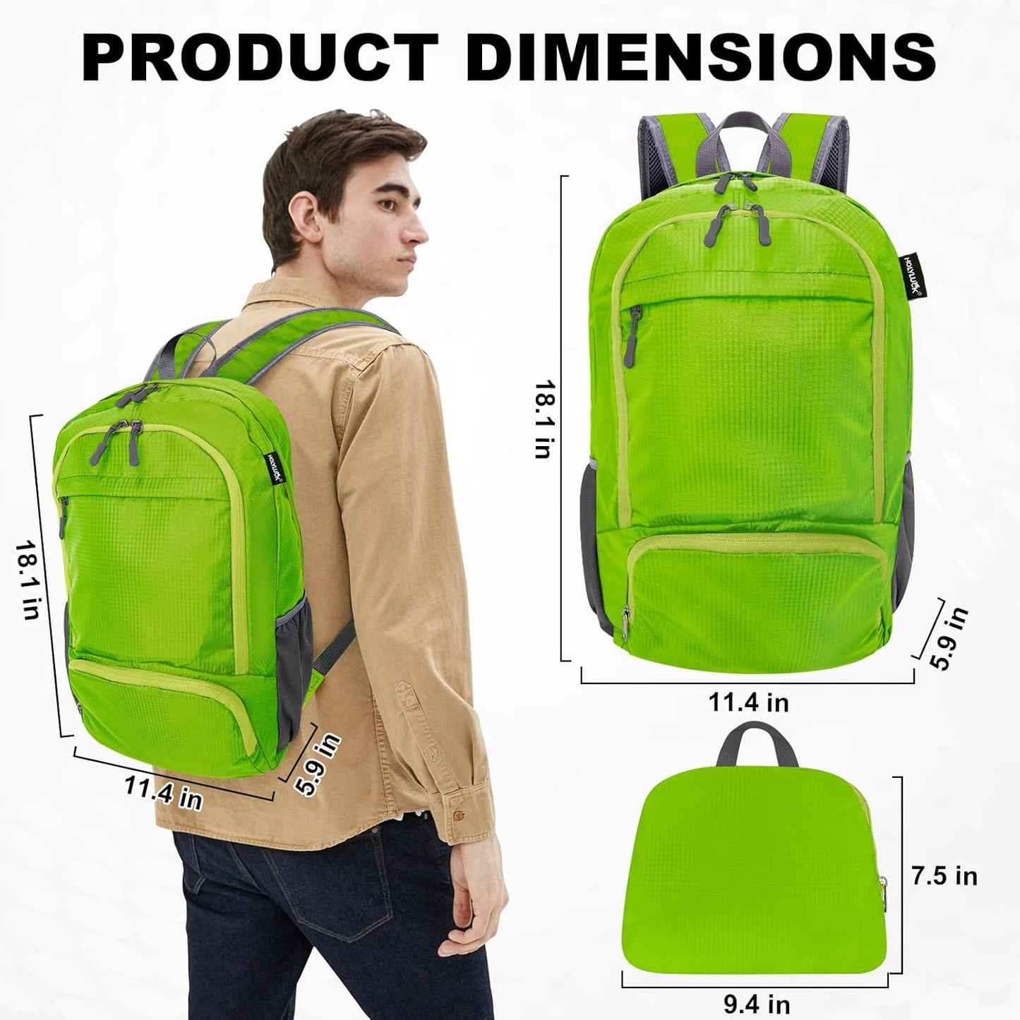 HOLYLUCK 20L lightweight packable Hiking Daypack Foldable Backpack for Men Women Small Travel Outdoor Foldable Shoulder Bag-green
