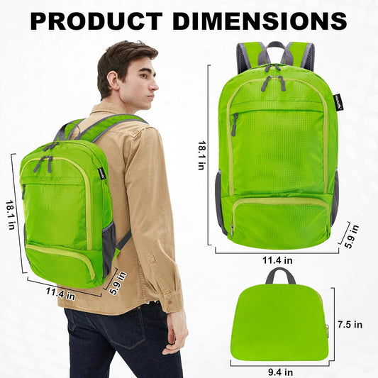 HOLYLUCK 20L lightweight packable Hiking Daypack Foldable Backpack for Men Women Small Travel Outdoor Foldable Shoulder Bag-green