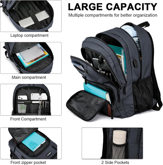 School Backpack for Teen Boys & Girls - 8 Compartments Water Resistant Bookbag with Large Laptop Sleeve | 15.6 Inch Anti-Theft College Student Backpack, Black