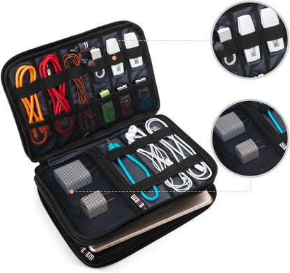 BUBM Double Layer Electronic Accessories Organizer, Travel Gadget Bag for Cables, USB Flash Drive, Plug and More, Perfect Size Fits for iPad Mini (Medium, Blue)