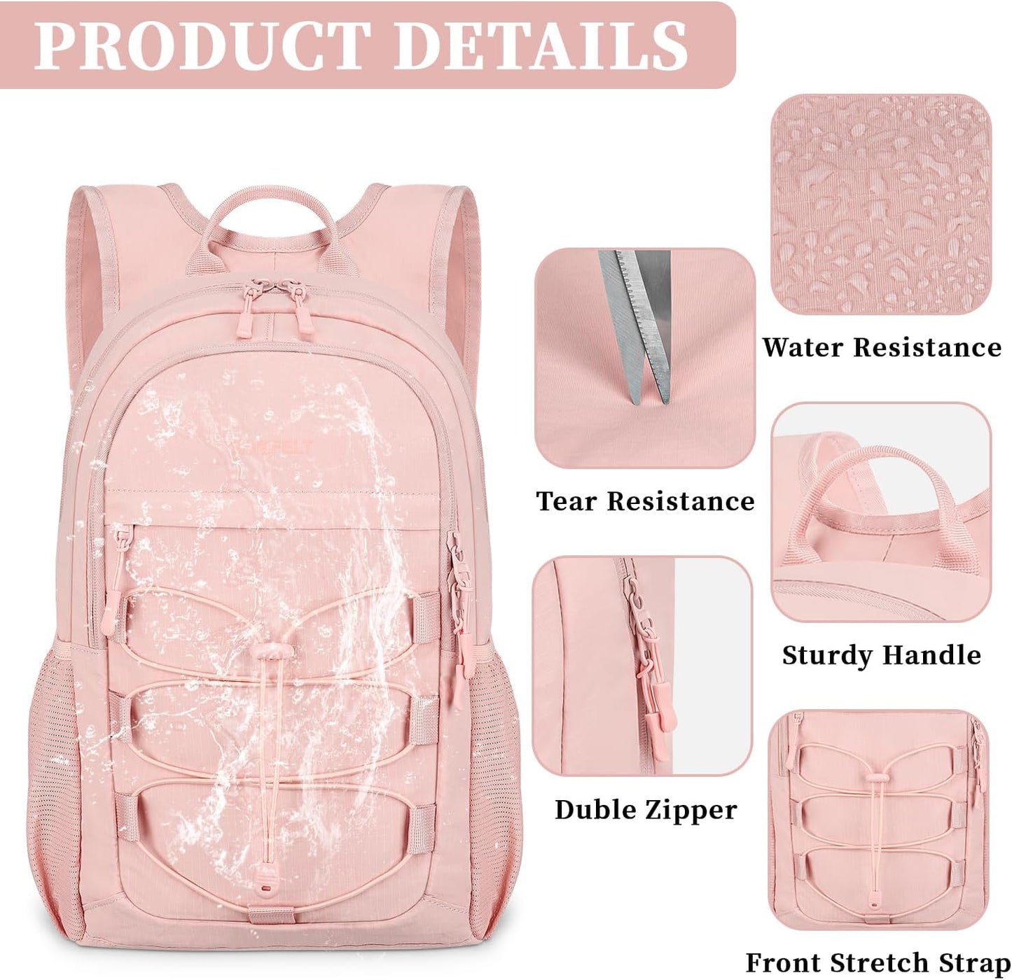 ZOMFELT Hiking Backpack for Women Men, 15L Lightweight Packable Backpack for Trip, Water Resistant Small Travel Backpacks, Foldable daypack for Hiking, Walking, Cycling, Camping, Pink