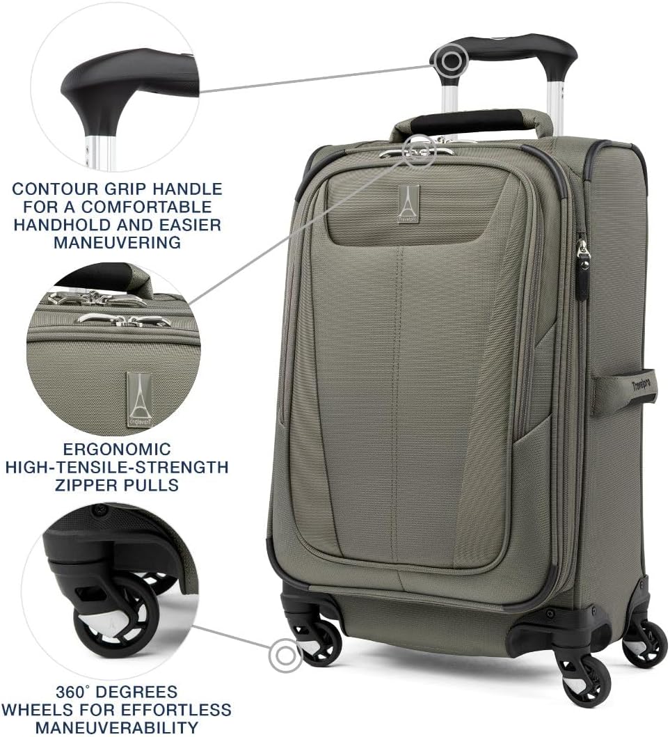 Travelpro Maxlite 5 Softside Expandable Carry-On Luggage with Spinner Wheels, Lightweight, 21-Inch — Slate Green