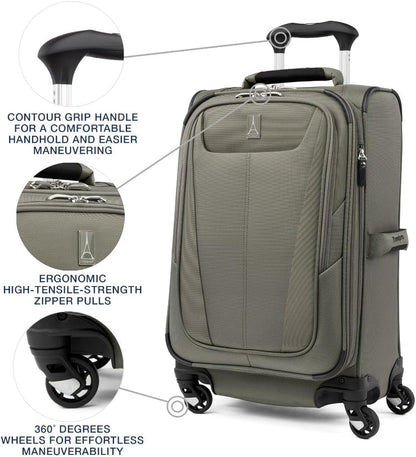 Travelpro Maxlite 5 Softside Expandable Carry-On Luggage with Spinner Wheels, Lightweight, 21-Inch — Slate Green