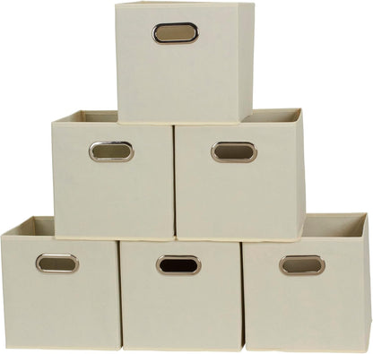 Household Essentials 82-1 Foldable Fabric Storage Bins | Set of 6 Cubby Cubes with Handles | Natural