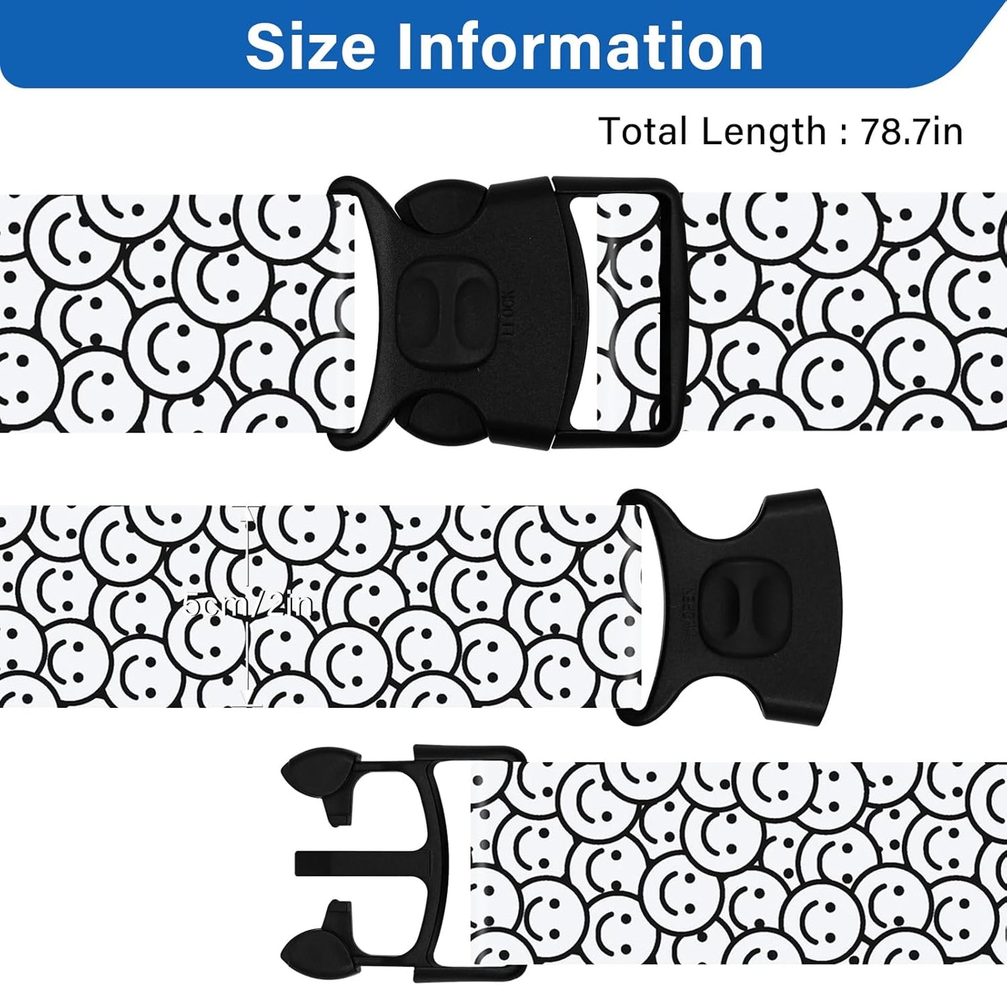 2 Pack Luggage Straps for Suitcases, Adjustable Travel Belt with Double Lock and Quick Release Buckle, Heavy Duty Nylon Bag Packing Strap, Bright Identifiers Business Travel Accessories-White Smiles