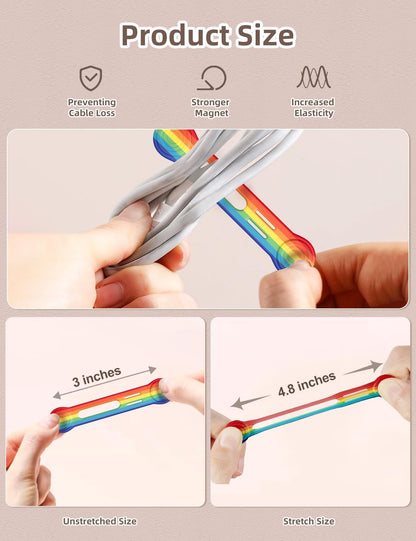 Kanemc 8 Pack Magnet Clips Cord Organizer, Rainbow Colored Reusable Cable Ties Silicone Wire Winder Straps For Travel Charging Cell Phone Cords Storage Whiteboard Markers Refrigerator Magnet