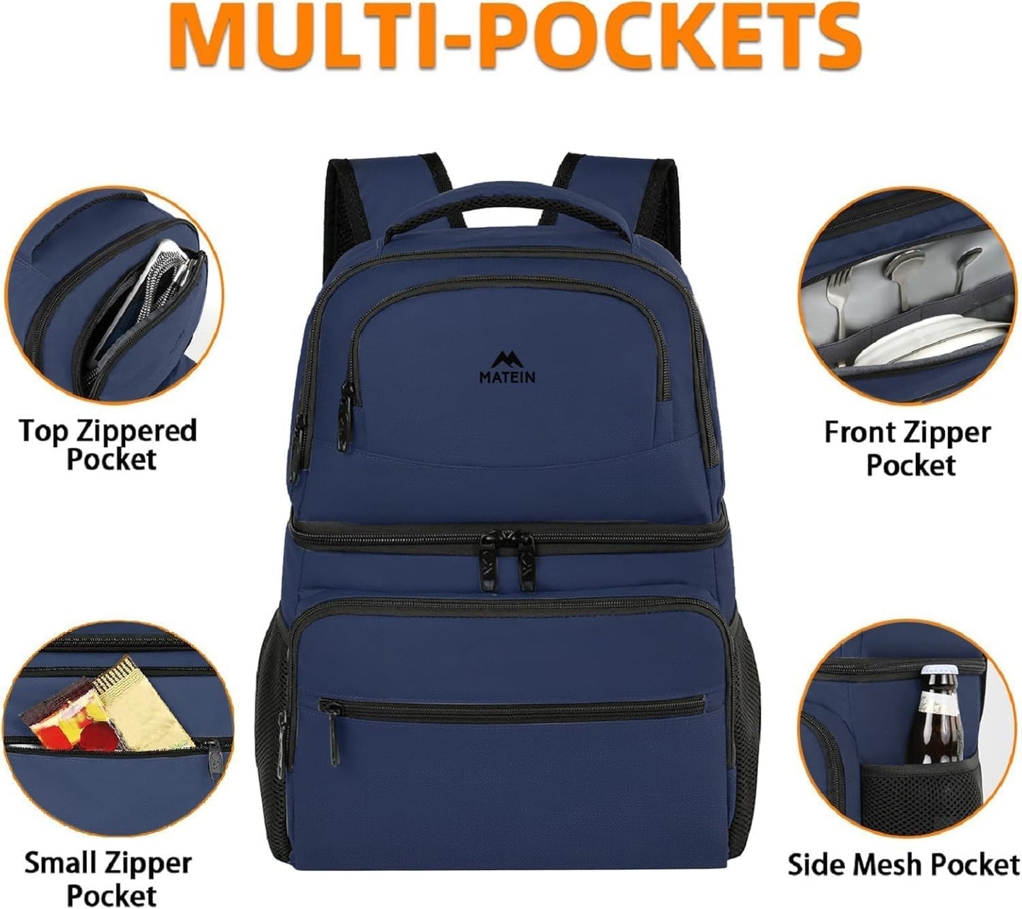 MATEIN Cooler Backpack, 26 Cans Insulated Lunch Backpack for Men Women, Leakproof Double Layer Lunch Cooler Bag Lightweight Soft Lunch Backpack with Cooler Compartment, Beach Camping Hiking Beer Gifts