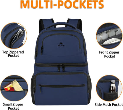 MATEIN Cooler Backpack, 26 Cans Insulated Lunch Backpack for Men Women, Leakproof Double Layer Lunch Cooler Bag Lightweight Soft Lunch Backpack with Cooler Compartment, Beach Camping Hiking Beer Gifts