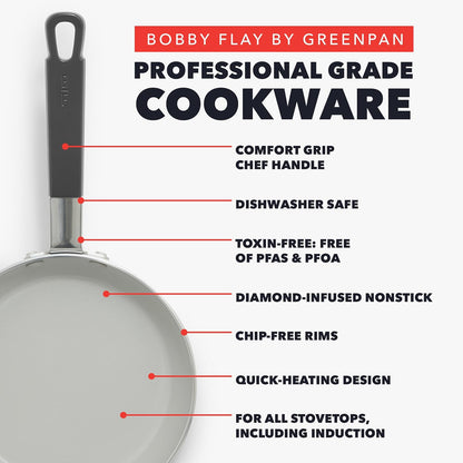 GreenPan x Bobby Flay 13 Piece Nonstick Cookware Pots and Pans Set, PFAS-Free Diamond Ceramic, Induction Suitable, Easy Clean Dishwasher & Oven Safe, Stay-Cool Silicone Handles, Glass Lids, Graphite