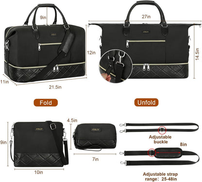 Weekender Bag for Women, Travel Duffel Bag Carry On Overnight Bag with Shoe Compartment Large Nylon Travel Weekend Tote Bag