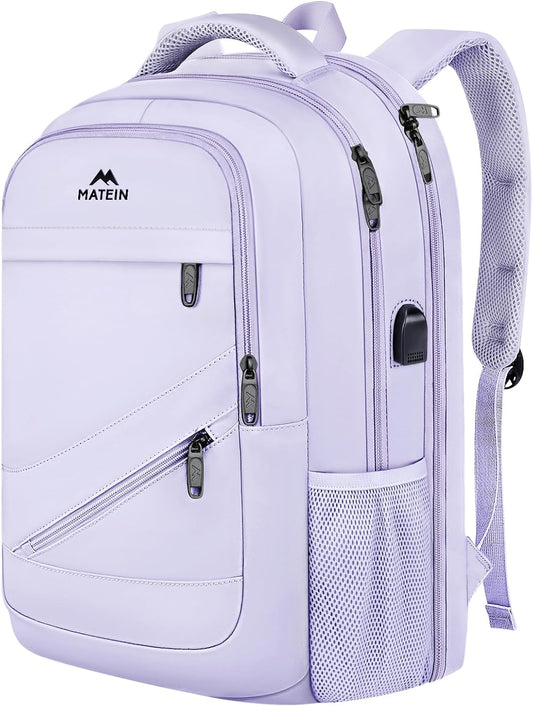 MATEIN College School Backpack for Women, 17 Inch Large College Laptop Bookbag TSA Approved, Anti Theft Multiple Pockets Computer Carry On for Work Travel, Light Purple