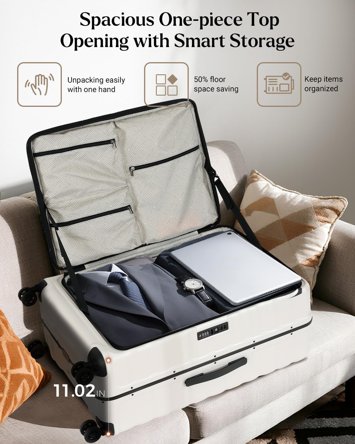 Checked Luggage, 28 Inch Luggage with Spinner Wheels, Large Suitcase with Lightweight PC Hard Shell, Aluminum Frame, Top Opening, YKK Zipper, TSA Lock (White, 1PC)