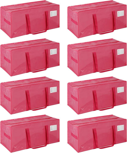 8 Pack Heavy Duty Extra Large Moving Bags with Handles, Waterproof Foldable Storage Totes, Clothing Storage Bags, Packing Moving Boxes for College Supplies, Pink
