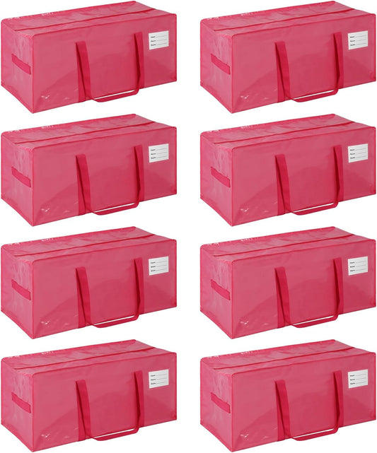 8 Pack Heavy Duty Extra Large Moving Bags with Handles, Waterproof Foldable Storage Totes, Clothing Storage Bags, Packing Moving Boxes for College Supplies, Pink