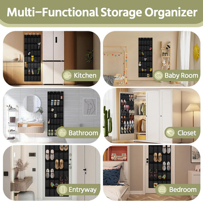 35 Pocket Over the Door Shoe Organizer,Reusable Breathable Large Mesh Bag Men's & Women's Sneaker Organizer,Shoe Organizer for Kids,Hanging Shoe Storage Hanging Bag (Black)