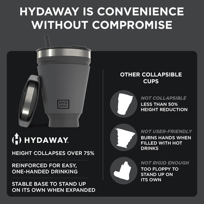 HYDAWAY 16oz Collapsible Tumbler - BPA-Free, Reusable Silicone Cup with Lid & Insulating Sleeve - Perfect for Coffee, Travel, and Everyday Use