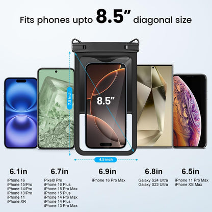 [Up to 8.5" Waterproof Phone Pouch - 2 Pack Waterproof Phone Case for iPhone 16 15 14 Pro Max Galaxy S25 S24 Ultra, IPX8 Dry Bag with Lanyard for Beach Travel Essentials