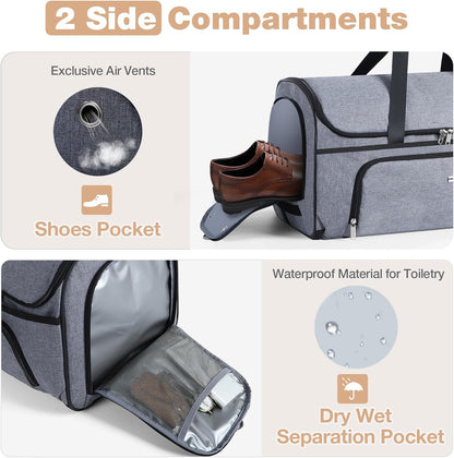 Garment Bags with Wheels, Garment Convertible Weekender Bags, Large Garment Bags for Travel, Duffle Luggage Bag Garment Bag(Grey)