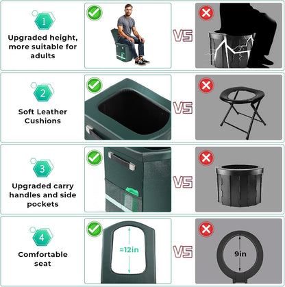 2025 Upgraded 16.5'' XL Portable Toilet for Adults,Tall Camping Toilet with Lid and Convenient Carry Bag, Portable Potty for Camping, Hiking, Car Travel,Truck, RV, Boating, Road Trips, Beach (Green)