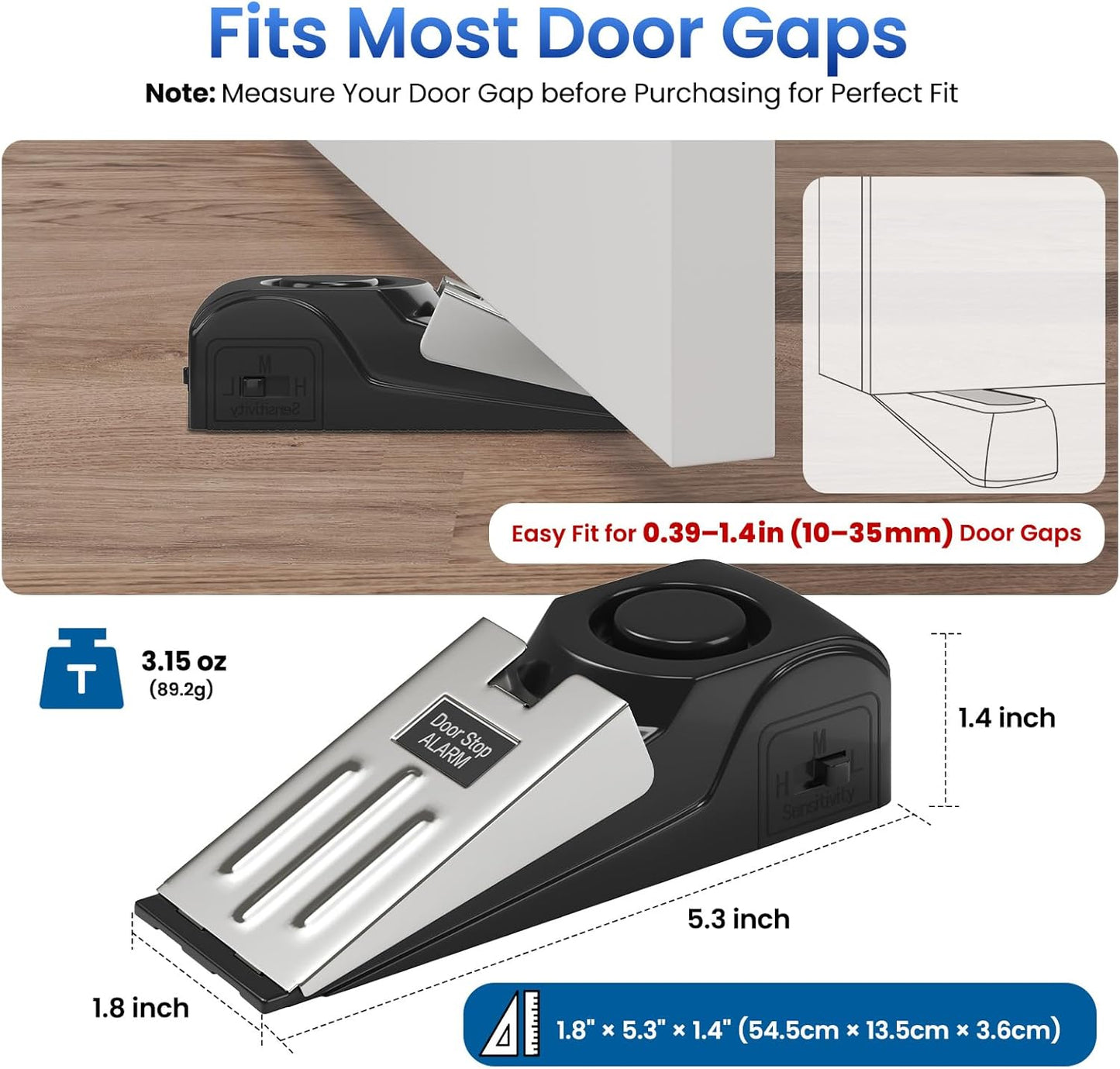 HOSOM Door Stop Alarm for Home & Travel Safety, 120dB Loud Siren Door Stoppers Security Device, Portable Anti-Slip Door Stop Wedge for Apartment, Hotel, Great for Travelers,1 Pack