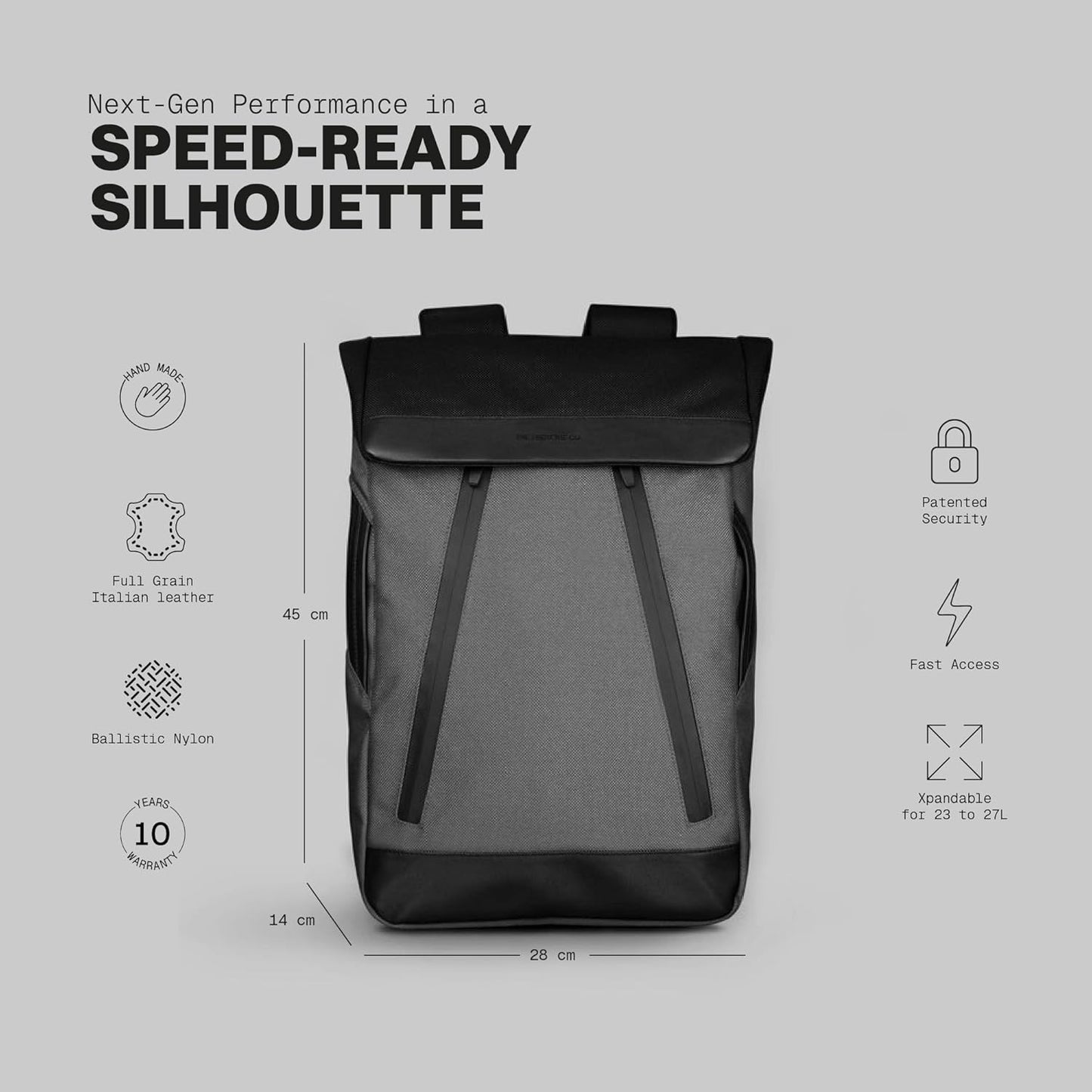 The Frenchie Co. - Super Light Ballistic Speed Backpack - Expandable Lightweight Carry-On - Anti-theft Magnetic Closure for Rapid Access - Self-adjusting Straps and Water-resistant Ballistic Nylon