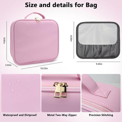 Travel Makeup Bag with LED Mirror Travel Makeup Organizer with 3 Lighted Settings, Adjustable Dividers and Makeup Brush Storage Bag Light Pink