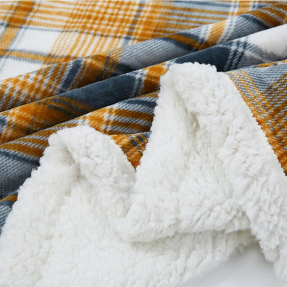 PU MEI Sherpa Blanket Twin Plaid Thick Bed Blanket, 60”*80” Super Soft Flannel Fuzzy Fleece Reversible Velvet Plush Warm Blanket for Couch (Blue Yellow Check)