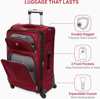 SwissGear Sion Softside Expandable Luggage, Burgundy, Checked-Medium 25-Inch