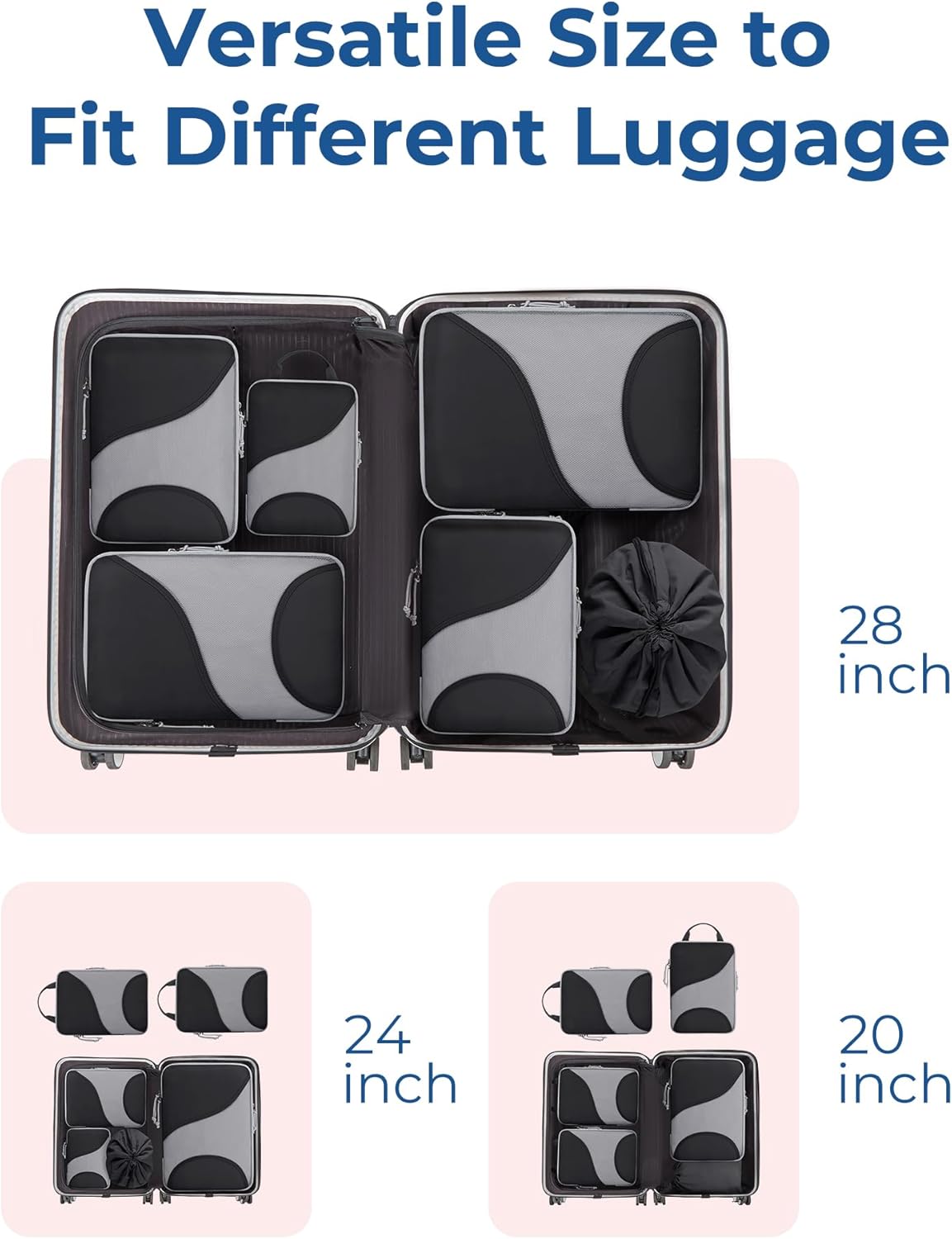 BAGSMART Compression Packing Cubes - 6 Set Travel Packing Cubes for Suitcases, Compression Suitcase Organizers with Shoe Bag