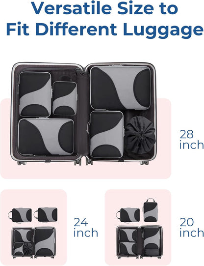 BAGSMART Compression Packing Cubes - 6 Set Travel Packing Cubes for Suitcases, Compression Suitcase Organizers with Shoe Bag