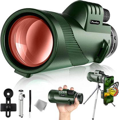 Pankoo 40X60 Monocular Telescope with Smartphone Holder & Tripod, 2025 Power Prism Compact Monoculars for Adults Kids, HD Monocular Scope for Bird Watching Hiking Concert Travelling