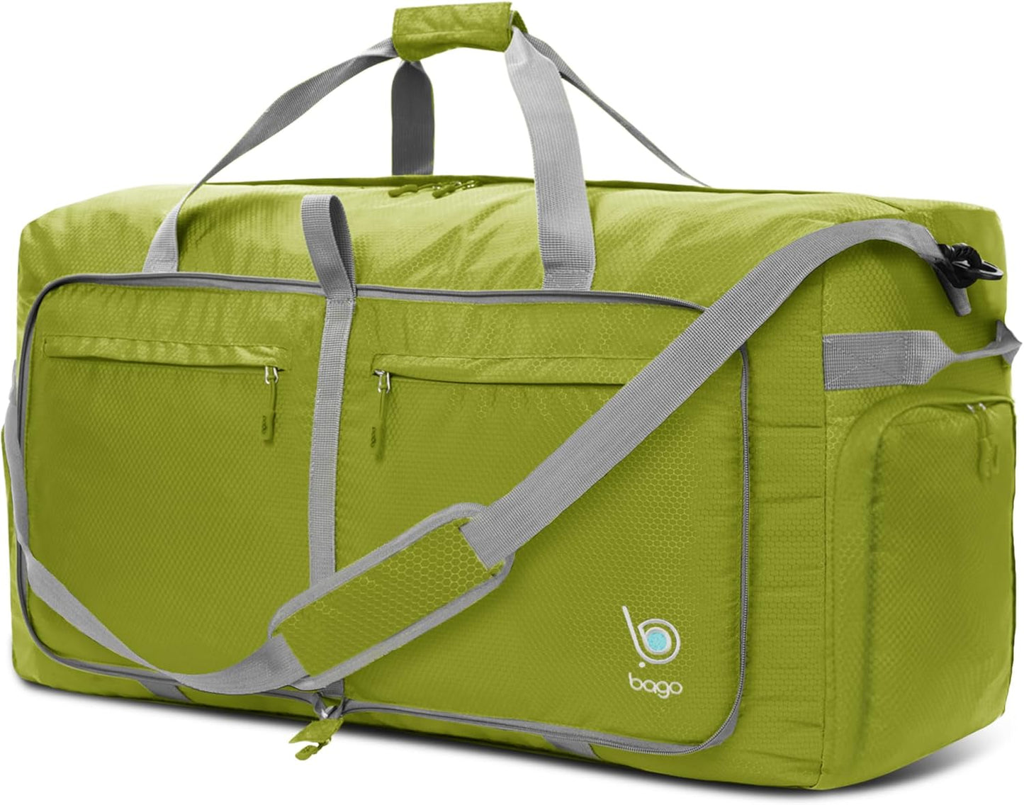 Bago Large Foldable Duffel Bags for Traveling Women & Men - 100L Packable Duffle Bag for Travel with Shoe Compartment - Water Repellant, Heavy Duty, Lightweight Folding & Collapsible (Green)
