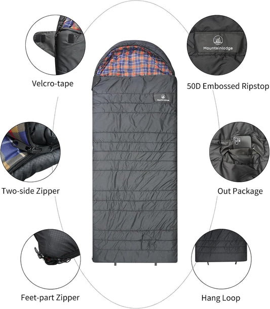 Polycotton Sleeping Bag for Adult&Kids,Cold&Warm Weather Large with Compression Sack and Water Resistant for Family Camping,Travel and Car Camping