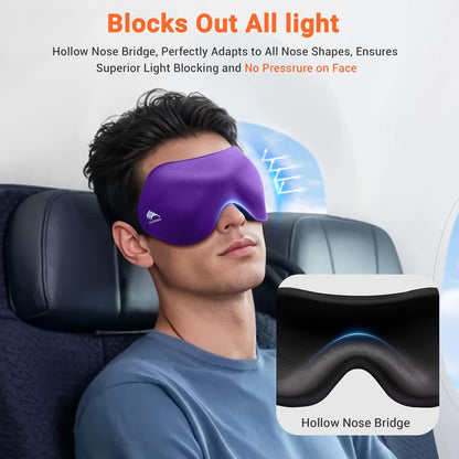 100% Blackout Eye Masks for Sleep: 3D Contoured Zero Eye Pressure Sleeping Mask for Lash Extensions - Great for All Sleep Positions - Perfect for Men Women Airplane Travel Essentials (Purple)