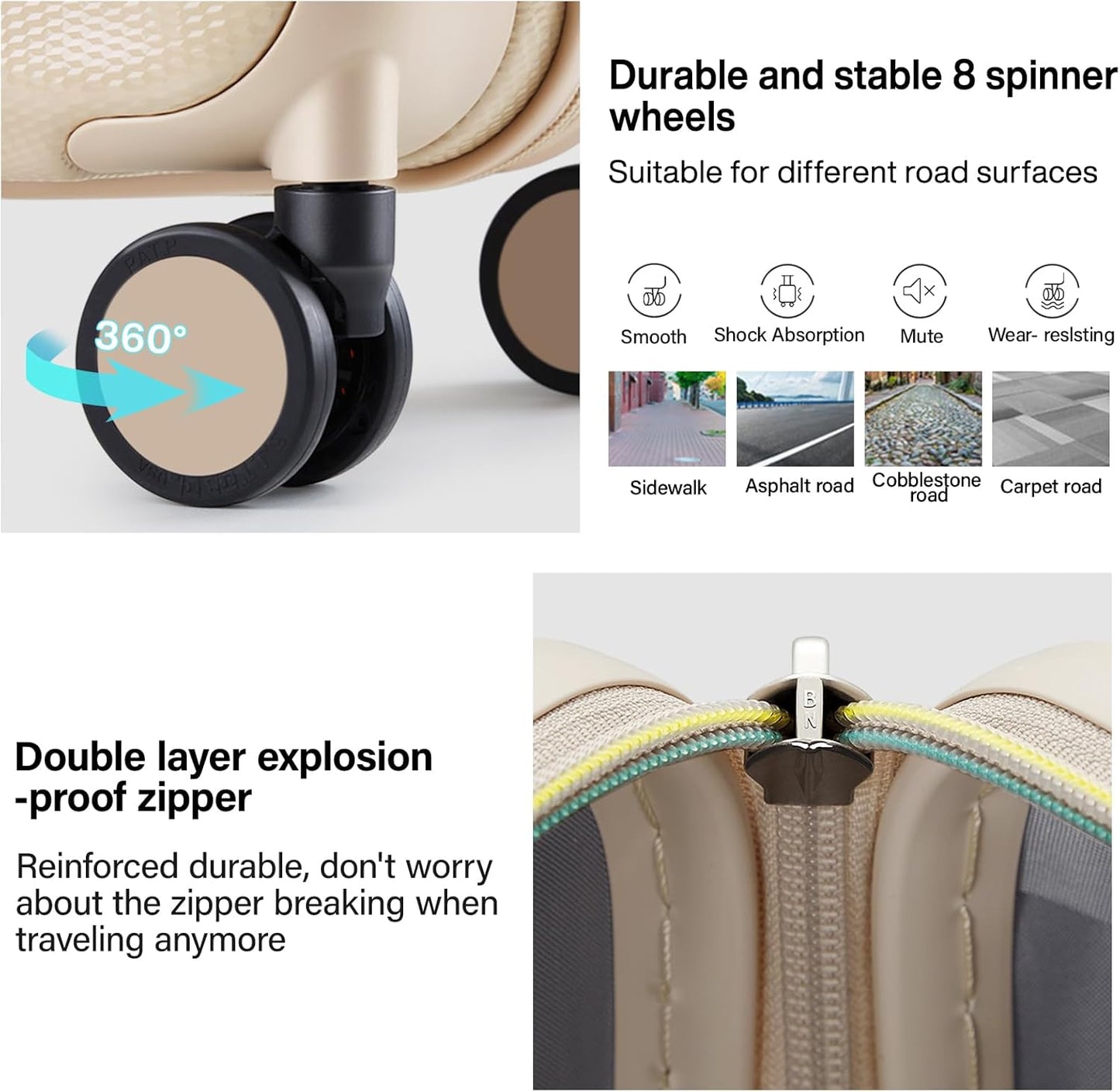 Hanke Expandable Hardshell Luggage Sets 3 piece Carry on Luggage with Wheels Suitcases Lightweight Checked Travel Luggage Rolling Large Suitcase Travel Luggage Bag Woman Men 20/24/29" Cuba Sand Pink