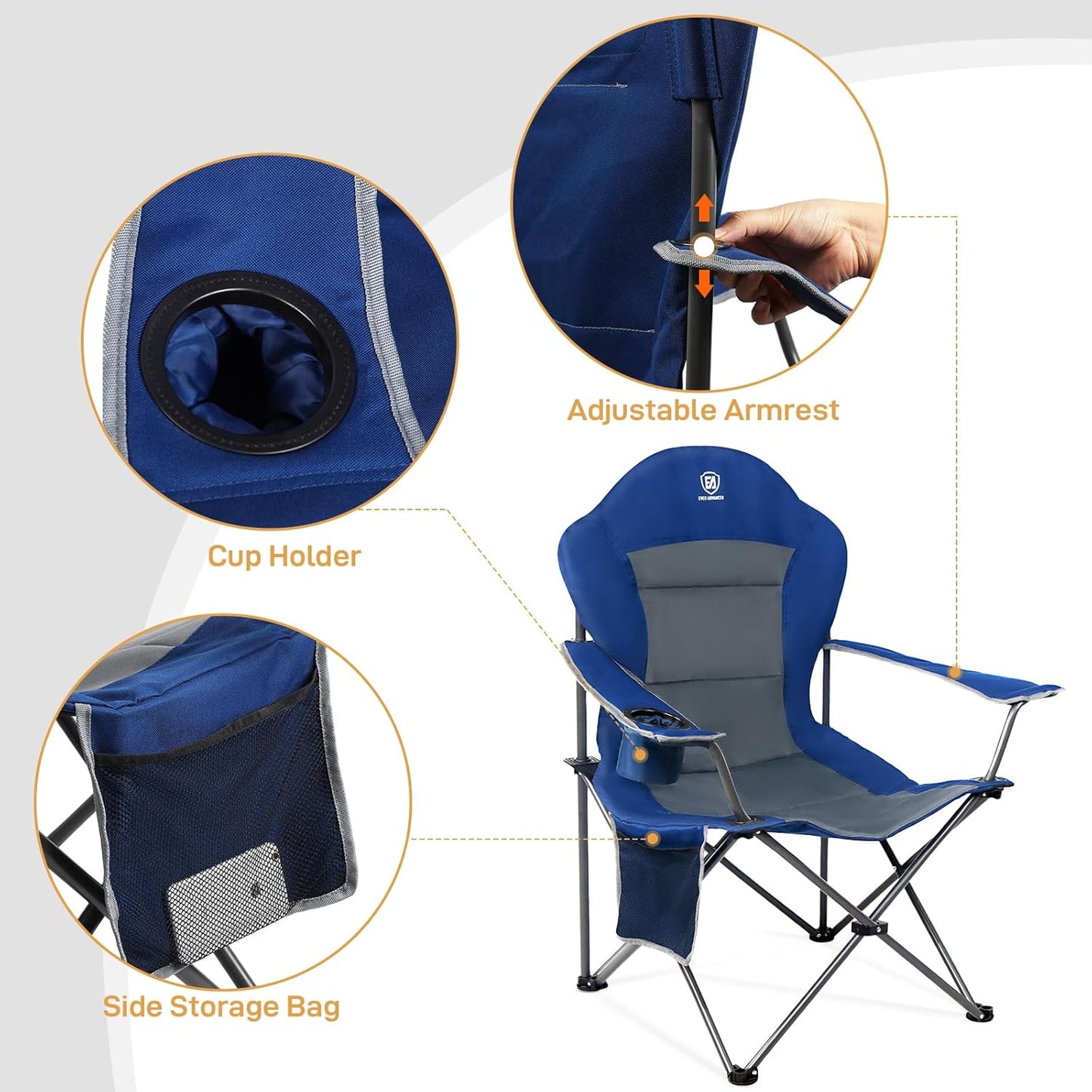 EVER ADVANCED Camping Chairs, Lawn Chairs Outdoor Sports Chairs, Folding Chair Camping Chairs for Adults, Supports 400lbs