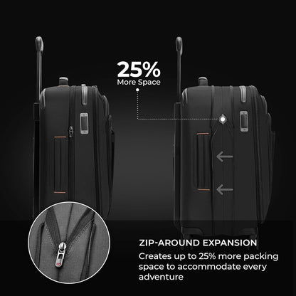 Briggs & Riley International 21" Carry On Expandable Spinner - Luggage for Travel, Suitcases with Wheels, Softside Rolling Bag for Men & Women - ZDX Collection, Black