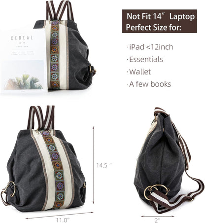 Goodhan WomCanvas Backpack Daypack Casual Shoulder Bag, Vintage Heavy-duty Anti-theft Travel Backpack(Grey Black)